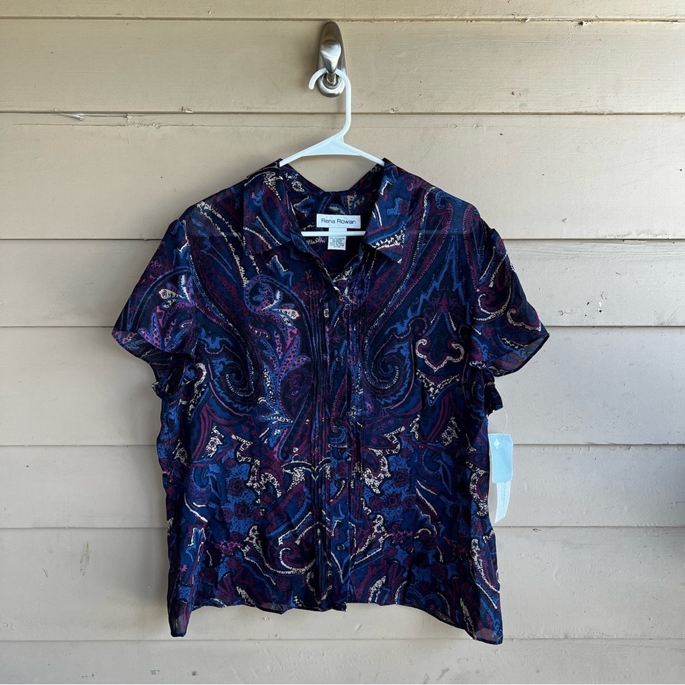 Rena Rowan Vintage Floral Sheer Button Down Shirt - Size 18 - 90s Office Casual
